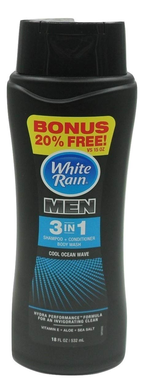 White Rain For Men 3 in 1 Shampoo + Conditioner + Body Wash, Cool Ocean Wave, 18 Fluid Ounces