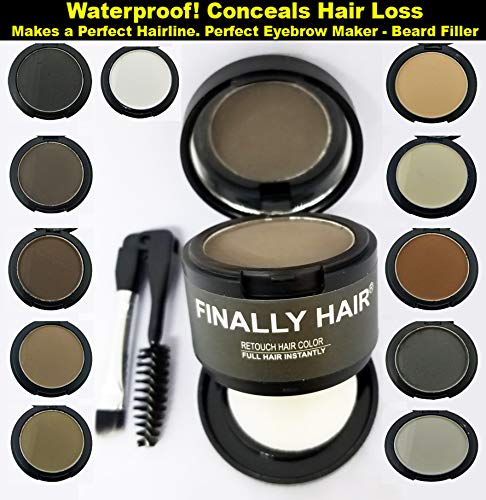 Finally Hair Waterproof Gray Dab-on Hair Fibers & Hair Loss Concealer, Hairline Creator, Eye Brow Enhancer, and Beard Filler. Dab-on Hair Fiber Shadow Powder (Grey)