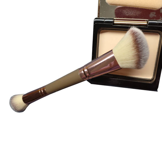 Double End Complexion Brush for Face Powder, Dual Ended Duo Makeup Blush Brush for Blending Liquid Foundation, Concealer Cream Cosmetic, Eye shadow brush (Rose Gold)