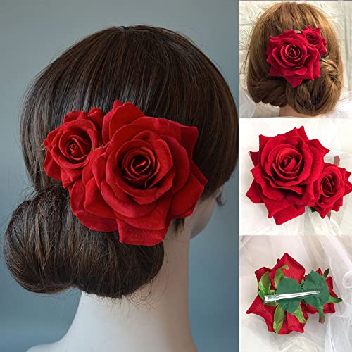 Flower Hair Combs, Rose Flower Bohemia Hairpin Bride Hanfu Costume Hair Decor for Party Wedding Red(1pc)