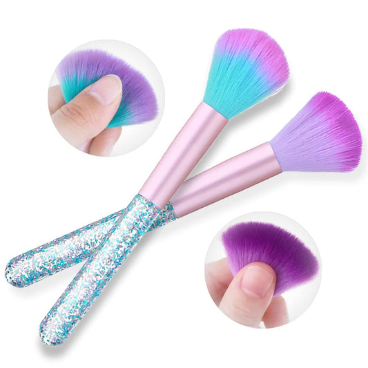 SILPECWEE 2Pcs Acrylic Soft Nail Art Dust Remover Cleaner Brush Set Dipping Powder Makeup Blush Brushes Manicure Salon Accessories