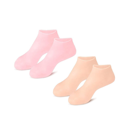 2 Pairs Silicone Pedicure Socks, Women Foot Spa Pedicure Silicone Socks, Soft Gel Socks for Dry Cracked Feet Women(Pink + Beige)