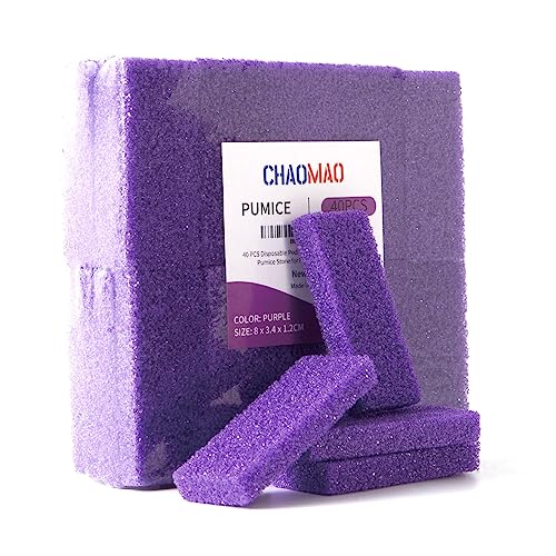 CHAOMAO Disposable Foot Scrubber Pumice Pads, Pedicure Pumice Stone Dead Skin Callus Remover for Feet, 40Pcs (Purple Medium Coarse)
