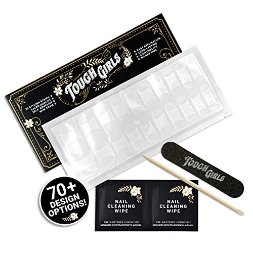 TOUGH GIRLS | Nail Polish Strips | 20 Stylish Strips | Brighter, Thicker, Tougher | Includes Cuticle Stick, Nail File, & Nail Wipes (French Tip for Short Nails)