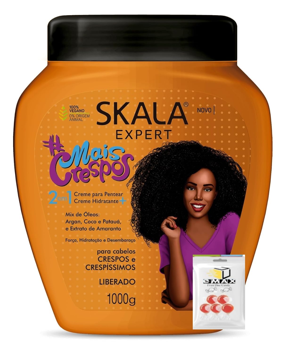 SKALA Kit Super Curly Hair Type 4ABC - Hydrate Curls, Eliminate Frizz, For Curly Hair - 2 IN 1 Conditioning Treatment Cream and Cream To Comb - EXTRA LARGE With Candy