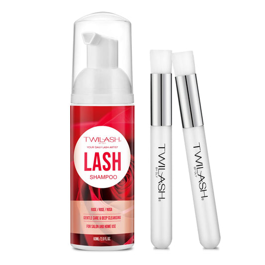 TWILASH BY DLY Lash Shampoo for Lash Extensions 2 Fl Oz / 60ml - Includes 2 Lash Shampoo Brushes for Cleansing - Eyelash Extension Cleanser for Professional Salon and Home Us (Rose)