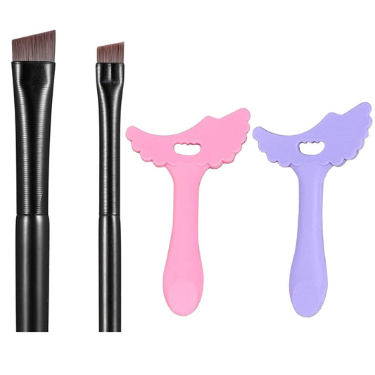 AumgTaiy 4Pcs Eyeliner Stencils Make Aid Set, Angled Eyeliner Brush and Reusable Multifunctional Eyeliner Tool, Ultra Thin Eyeliner Brush Eyeshadow Stencils for Eyes -Black+Pink+Purple