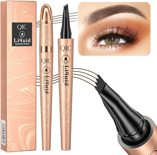 Eyebrow Pencil Dark Brown, Eyebrow Pen, Liquid Waterproof Eyebrow Pencil, Natural Eye Brow Pencils for Women, Smudge-Proof Brow Pencil with 4 Tip Microblading Eyebrow Pen Long-Lasting
