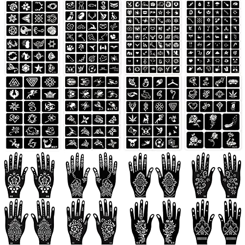 24 Sheets Henna Tattoo Stencils, 276+pcs Temporary Tattoo Stencils for Women Girls Kids Reusable Face Body Paint DIY Art Glitter Airbrush Tattoo Stencils Pack