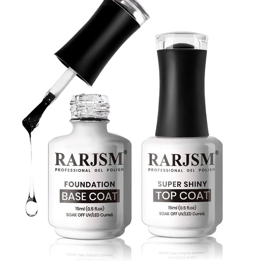 RARJSM Base and Top Coat Clear Shine Glossy Mirror Long Lasting Nail Art Gel Polish 15ml Big Capacity Soak Off 2pcs Set LED UV Curing Requires for Home Salon DIY Nail Manicure