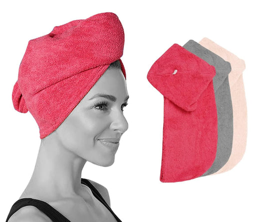100% Cotton Hair Wrap Towels for Women, Pack of 3 – Multicolor - Head Towel Cap, Cotton Hair Turban Towel Wrap for Long Curly Anti Frizz Hair, Soft and Absorbent Cotton Hair Towels