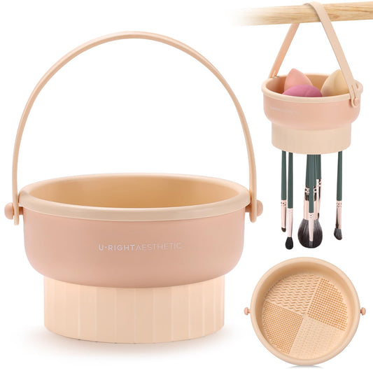 Etercycle Makeup Brush Cleaner Mat Bowl and Drying Holder - 3-in-1 Design for Thorough Cleaning and Convenient Storage (Khaki)