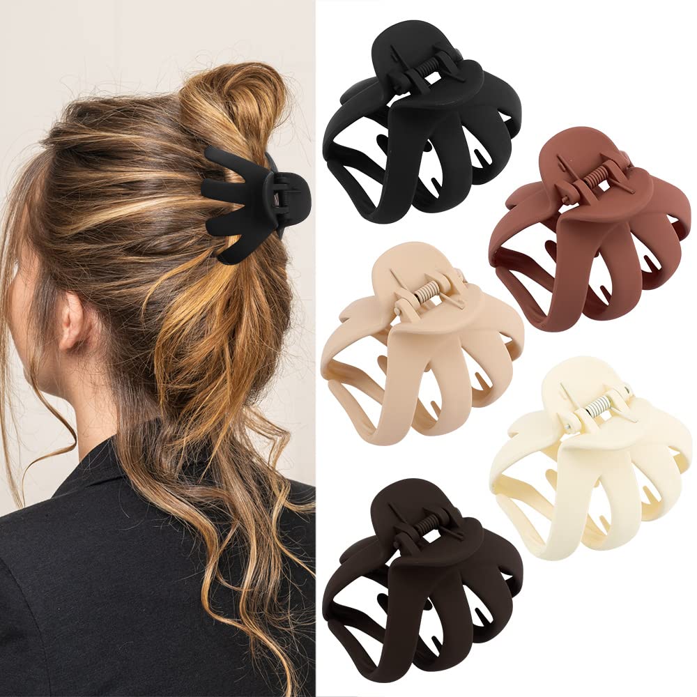 ATODEN 5Pcs Octopus Hair Clips Matte Hair Clips Octopus Hair Claw 3.15" Large Hair Claw Clips for Women Strong Grip Non-slip Jaw Clips for Thick and Medium Hair Big Claw Hair Clips Hair Accessories