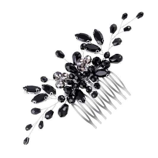 Black Teardrop Hair Side Comb Crystal Hair Pieces Rhinestone Headpieces Bride Wedding Hair Comb Bridal Hair Clip Side Combs Flower Headdress Hair Accessories for Women and Girls