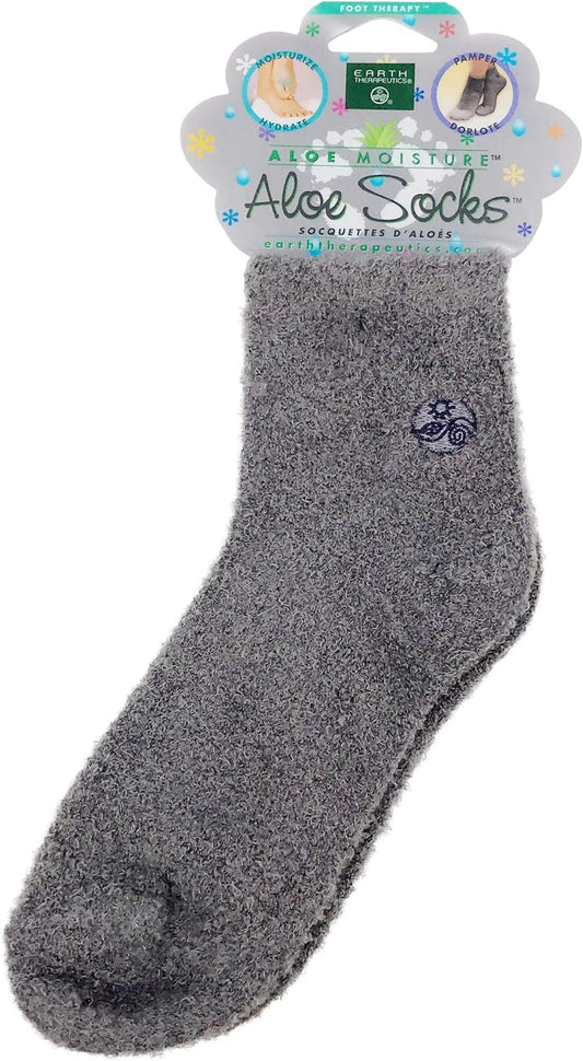 Earth Therapeutics Aloe Vera Socks – Infused with Natural Aloe Vera & Vitamin E – Helps Dry Feet, Cracked Heels, Calluses, Rough Skin, Dead Skin - Use with Your Favorite Lotions - Gray