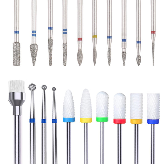 YaFex 20pcs Nail Drill Bits Set, 3/32 Inch Professional Ceramic Diamond Cuticle Drill Bits for Nails, Electric Efile Nail File Bits for Acrylic Gel Nails Manicure Pedicure