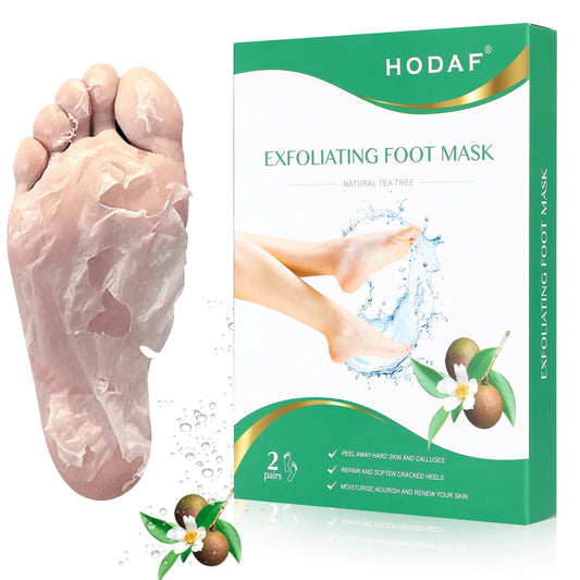 YANGMUM Foot Peel Mask for Hard Skin,Tea Tree Oil Exfoliating Foot Peeling Mask for Dead Skin,Cracked Heel Treatment Socks,Plant Formula Moisturising Socks,Callus Remover Foot Mask, 2 Pair