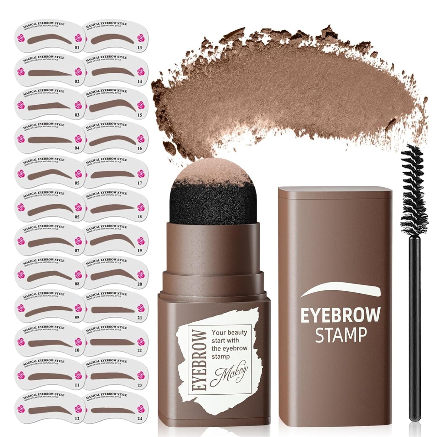 Eyebrow Stamp Stencil Kit - Eye Brow Stencil Kits with Eyebrow Brush, Long-lasting Waterproof & Smudge-Proof Eyebrow Shaping Kit 24PCS Thin & Thick Eyebrow Stencils for Perfect Brow (Medium Brown)