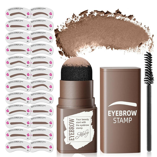 Eyebrow Stamp Stencil Kit - Eye Brow Stencil Kits with Eyebrow Brush, Long-lasting Waterproof & Smudge-Proof Eyebrow Shaping Kit 24PCS Thin & Thick Eyebrow Stencils for Perfect Brow (Medium Brown)