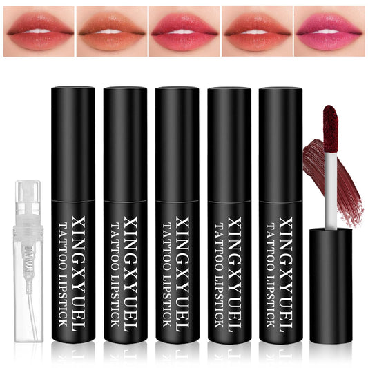 XINGXYUEL 5PCS Lip Stain Peel Off Lip Tint Stain Set Matte Liquid Tattoo Lipstick Lip Stain Tint Long Lasting Waterproof Non-Stick Cup Lip Gloss for Women Lip Makeup