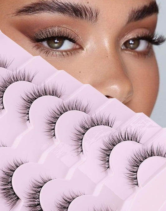 Onlyall Natural Lashes Wispy Lashes Natural Look False Eyelashes Natural Flared Eyelashes False Eye Lashes Soft Fluffy Lashes 7 Pairs D1 Natural (6-13MM)
