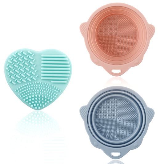 3 Pcs Makeup Brush Cleanser Mat Foldable Silicone Brush Cleaning Pad Portable Washing Tools for Powder Puff, Sponge, Makeup Brushes