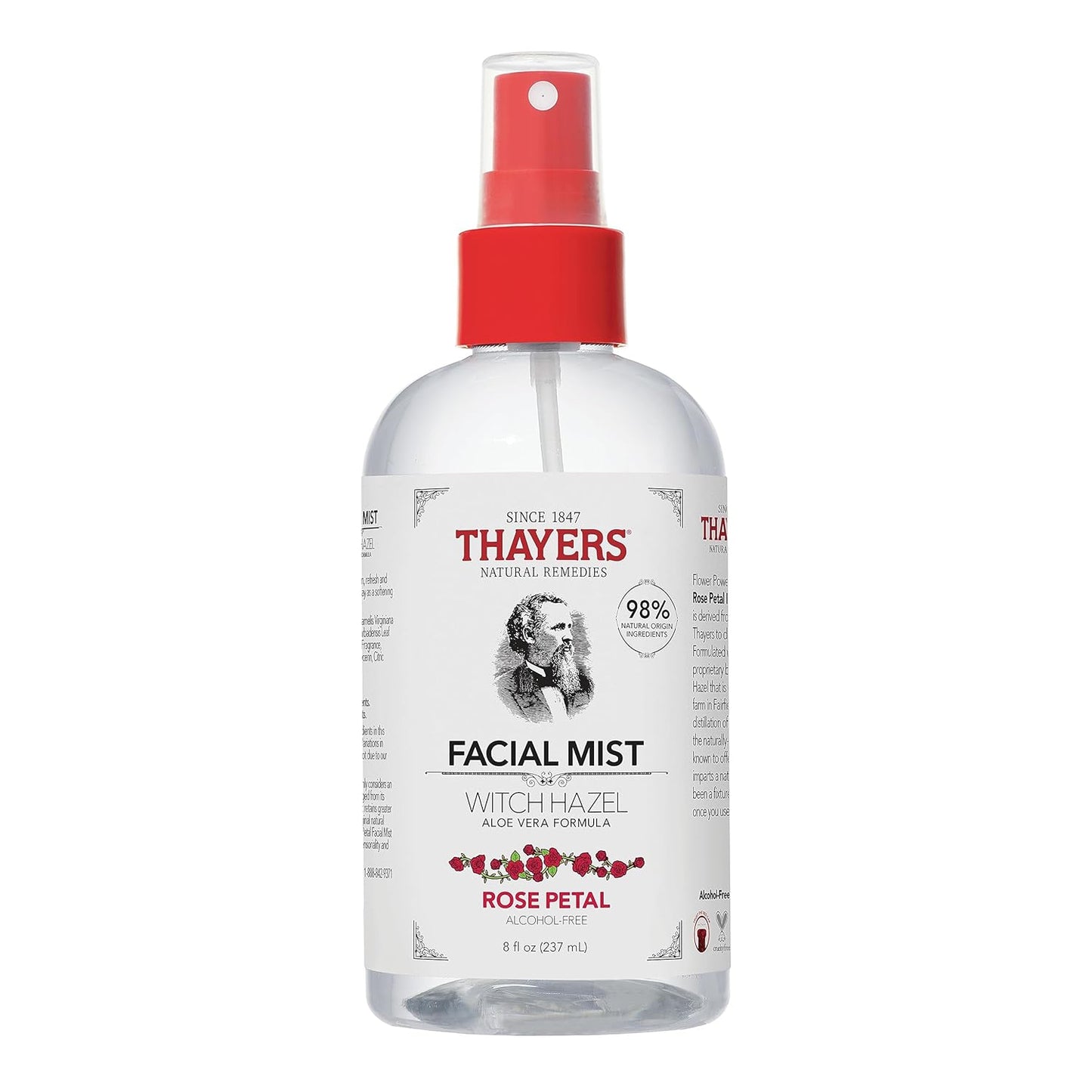 THAYERS Alcohol-Free Witch Hazel Facial Mist Toner with Aloe Vera, Rose Petal, 8 Ounce