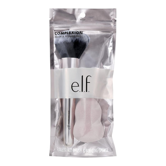 e.l.f. Cosmetics Complexion Brush & Sponge Duo, 2-Step Face Sponge & Makeup Brush Kit For Creating A Flawless Complexion, Great For Liquid Foundation