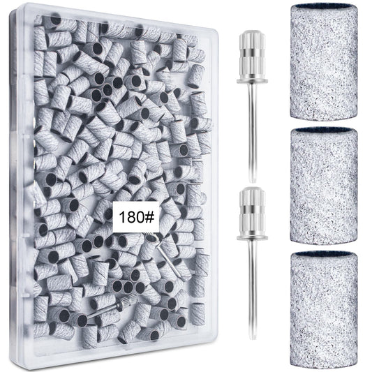 200Pcs Nails Sanding Band, 180 Grit Zebra Sanding Band for Nail Drill Fine Grit Sanding Bands with 3/32” Nail Sanding Bit for Natural, Gel Nail, Sand Band 180 Grit Set for Manicure & Pedicure