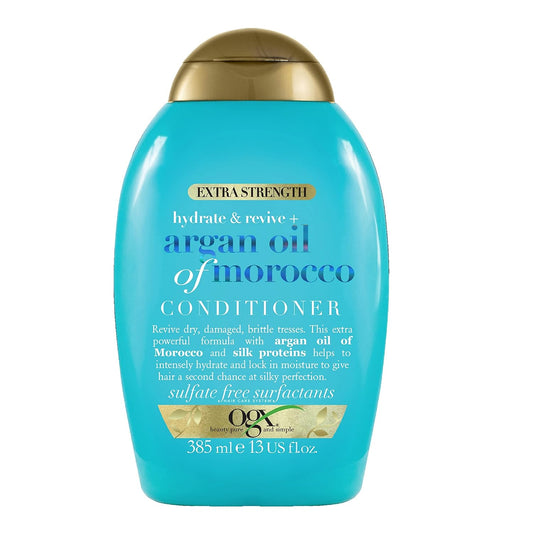 OGX Extra Strength Hydrate & Repair + Argan Oil of Morocco Conditioner for Dry, Damaged Hair, Cold-Pressed Argan Oil to Moisturize Hair, Paraben-Free, Sulfate-Free Surfactants, 13 Fl Oz