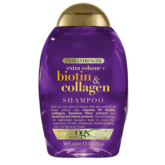 OGX Thick & Full + Biotin Collagen Extra Strength Volumizing Shampoo with Vitamin B7 Hydrolyzed Wheat Protein for Fine Hair. Sulfate-Free Surfactants Thicker, Fuller Hair, 13 Fl Oz