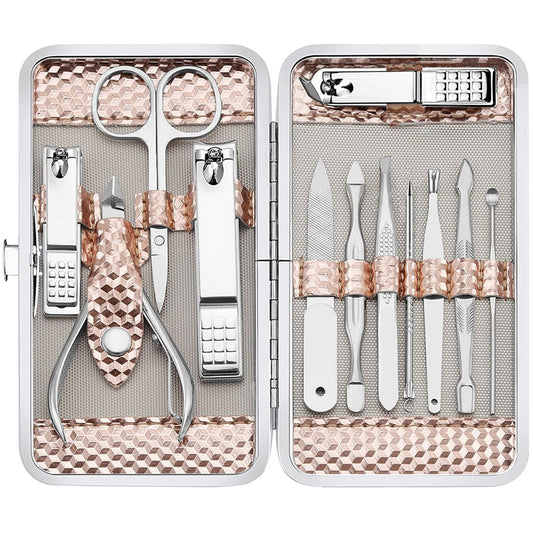 Yougai Manicure Set Professional Nail Clippers Set, 12Pcs Manicure Kit Stainless Steel Nail Kit for Women, Pedicure Set Nail Grooming Kit with Travel Case(Rose Gold)