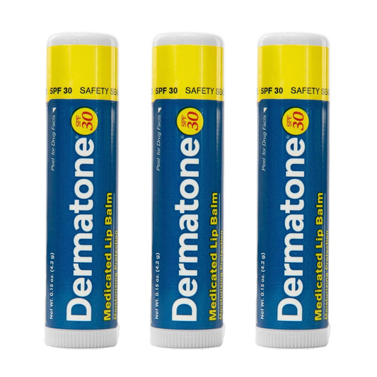 Dermatone Lip Balm SPF 30 | Moisturizing | Medicated | Formulated to Soothe & Replenish Chapped & Cracked Lips (0.15 oz sticks, Pack of 3)