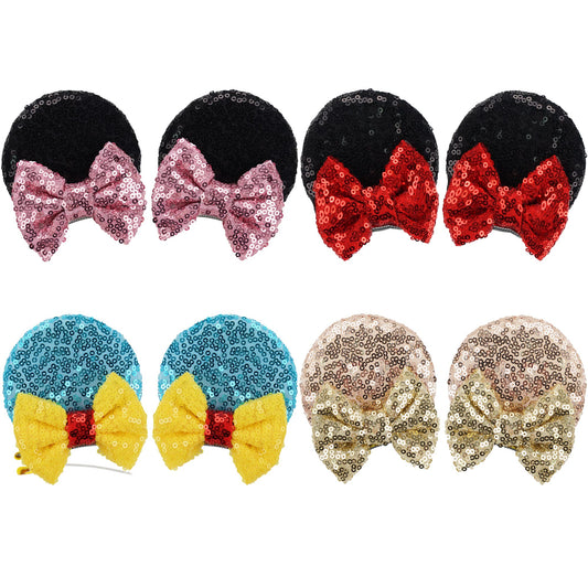 CellElection 8PCS Sequin Mouse Mickey Ears Hair Clips Glitter Hair Bows Cute Mice Ears Clips Barrettes for Women Girls Hair Accessories for Costume Party Favor Halloween Christmas Decoration