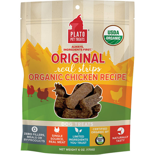 Plato Dog Treats Organic Chicken Strips 6oz,