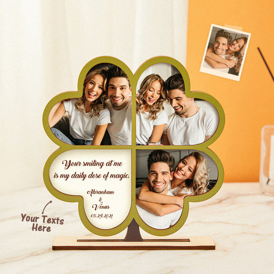 Personalized Four-leaf Clover Photo Decor Custom Engraved Simple Wooden Plaque For Living Room