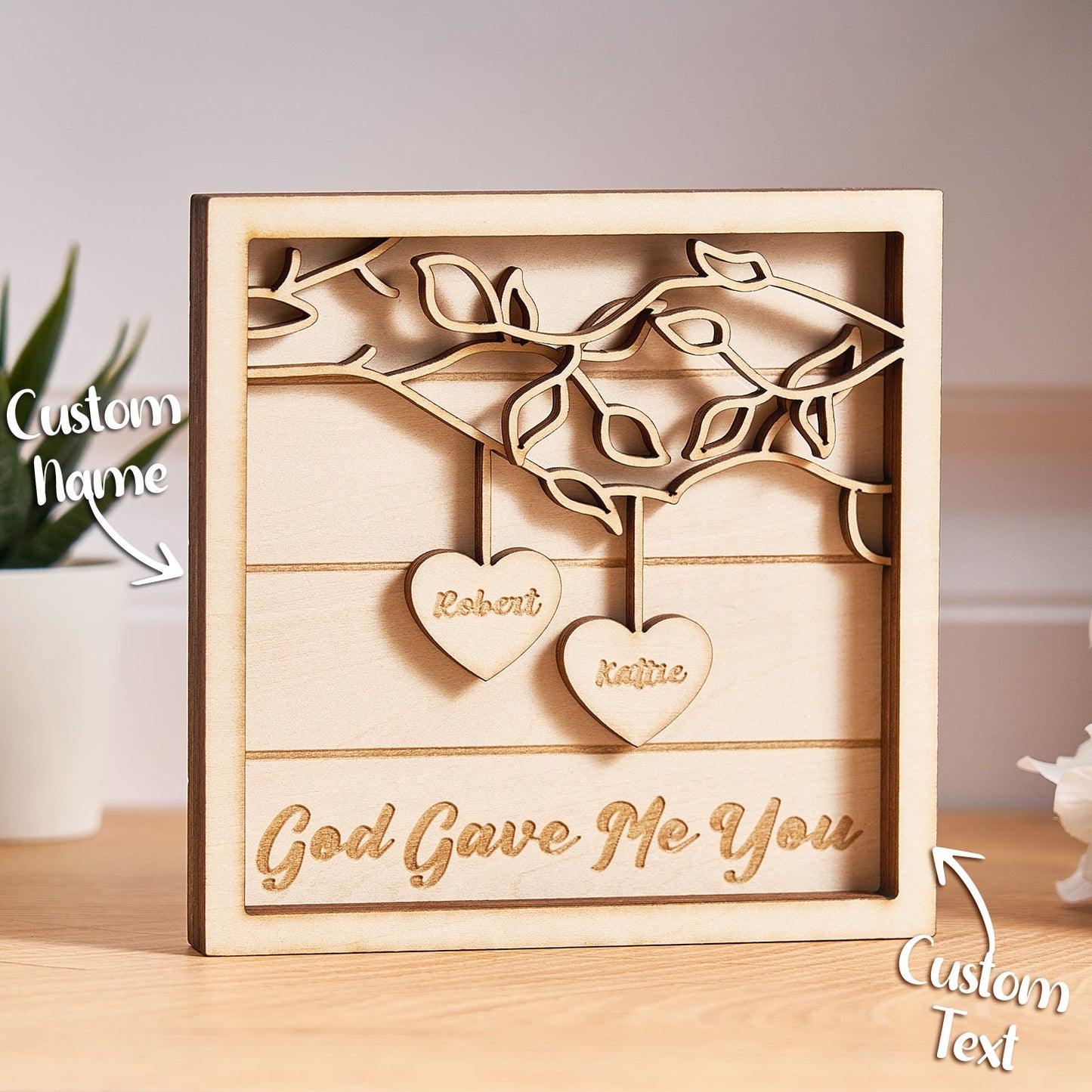Personalized Wooden Ornaments Engraved 3D Anniversary Gift