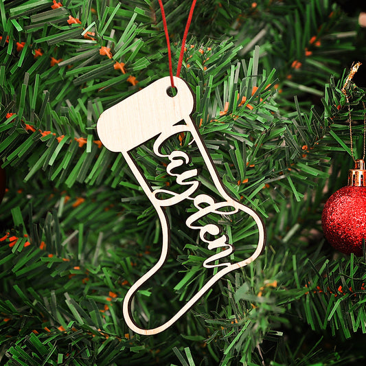 Custom Engraved Wooden Christmas Stocking Ornament Name Custom Christmas Gifts