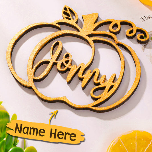 Custom Engraved Wooden Name Decor Home Pumpkin Shape Furnishing Decoration