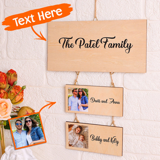 Custom Engraved Photo Wooden Decor Family Name Logo Decoration Home Pendant