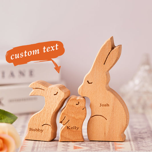 Custom Engraved Rabbit Family Wooden Decoration Name Ornament