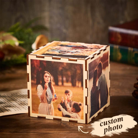 Custom Photo Pendant Square Photo Passbook Wooden Box Gift to Her