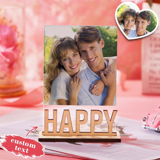 Custom Name Photo Frame with Wooden Base and Acrylic Cover Valentine's Day Gifts
