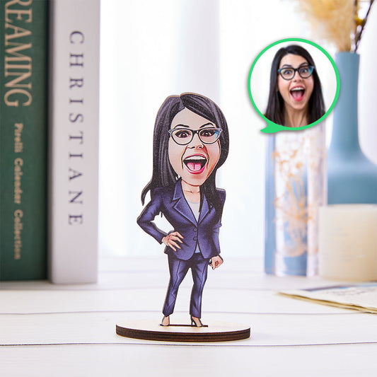 Custom Photo Lady Boss Cartoon Wooden Decor Funny Souvenir Gift