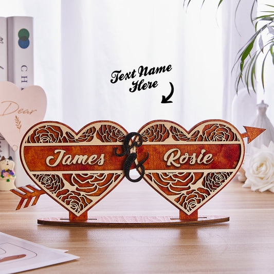 Custom Engraved Couples Red Heart Wooden Decor Wedding Present Valentines Day Gift