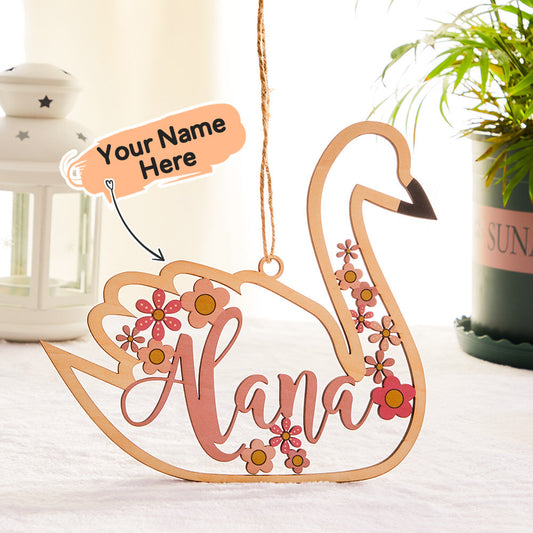Custom Name Wooden Swan Personalized Gift for Mom