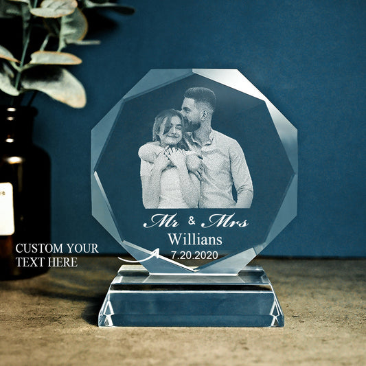 Custom Photo Engraved Ornaments Crystal Glass Couple Gifts