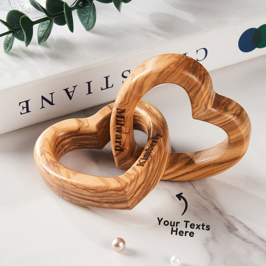 Personalized Engraved Interlocking Hearts Wood Connected Hearts Joined Together Anniversary Gift