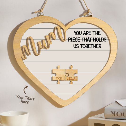 Custom Engraved Ornament Heart Shape Puzzle Pieces Gifts for Mom