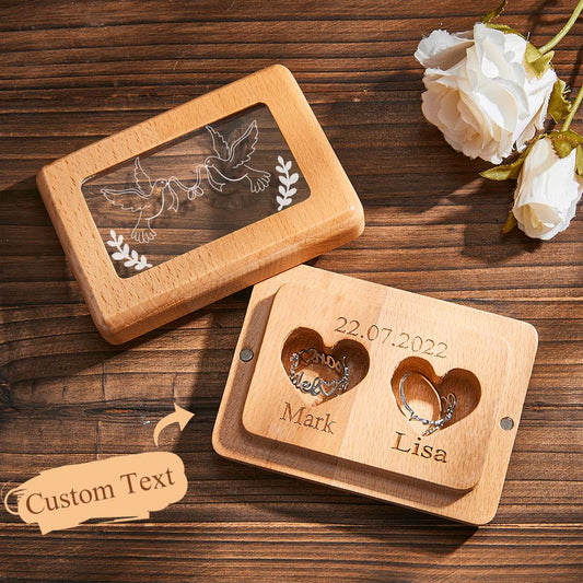 Custom Engraved Ring Box Wooden Wedding Double Rings Box Creative Gift
